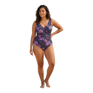 Halcurt Floral One Piece Swimsuit Tummy Control Wrap V Neck 1X NWT